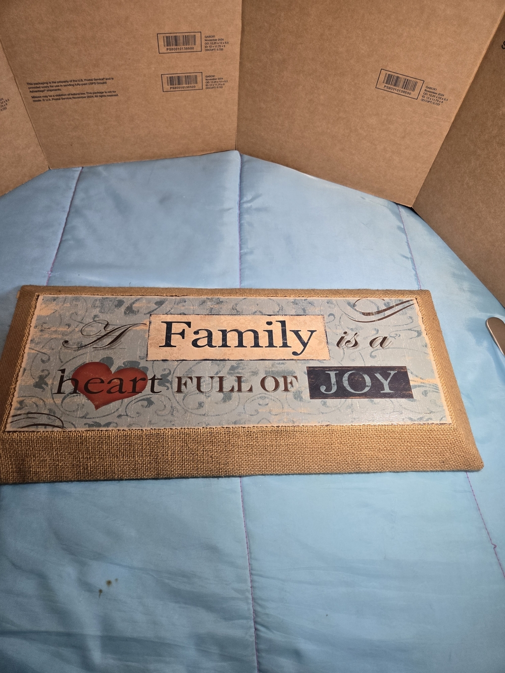 A Family Is A Heart Full Of Joy Rustic Cottage Country Sign Burlap Edge Kirkland
